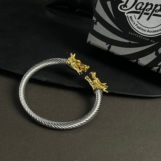 Alpha Dragon Golden Silver Steel Bracelet for Men