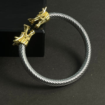 Alpha Dragon Golden Silver Steel Bracelet for Men