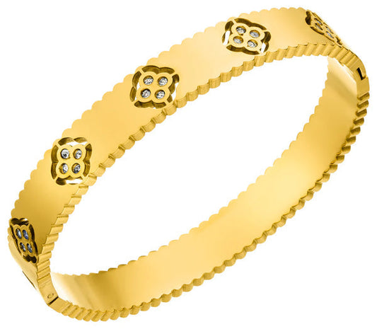 18K Gold Plated Clover Zircon Bangle - Elegant Jewelry for Girls & Women