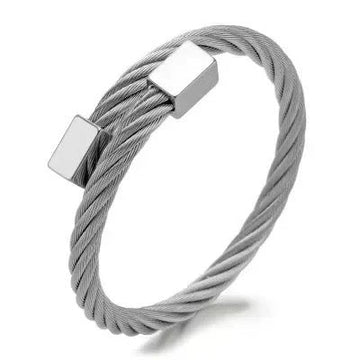 Silver Cuff Bangle Bracelets for Men Titanium Steel Opening Cable Kara Bracelet for Men